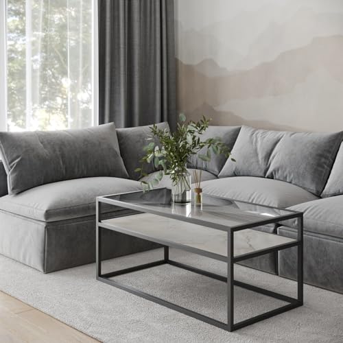 URBNLIVING Glass Top Coffee Table with Storage