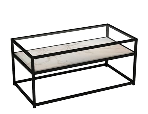 URBNLIVING Glass Top Coffee Table with Storage