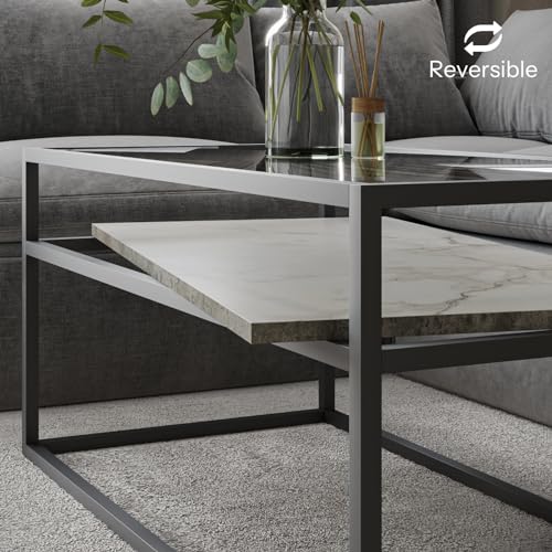 URBNLIVING Glass Top Coffee Table with Storage