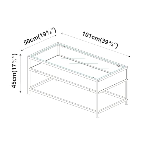 URBNLIVING Glass Top Coffee Table with Storage