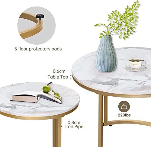 Round Nesting Coffee Tables with Gold Frame