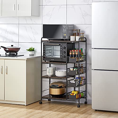 Walnut Brown 4-Tier Kitchen Baker's Rack with Baskets
