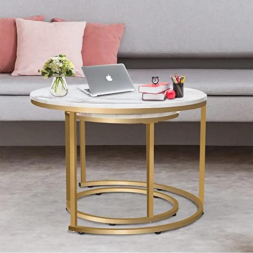 Round Nesting Coffee Tables with Gold Frame