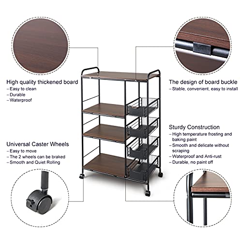 Walnut Brown 4-Tier Kitchen Baker's Rack with Baskets