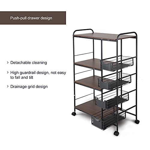 Walnut Brown 4-Tier Kitchen Baker's Rack with Baskets