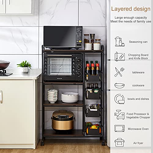 Walnut Brown 4-Tier Kitchen Baker's Rack with Baskets