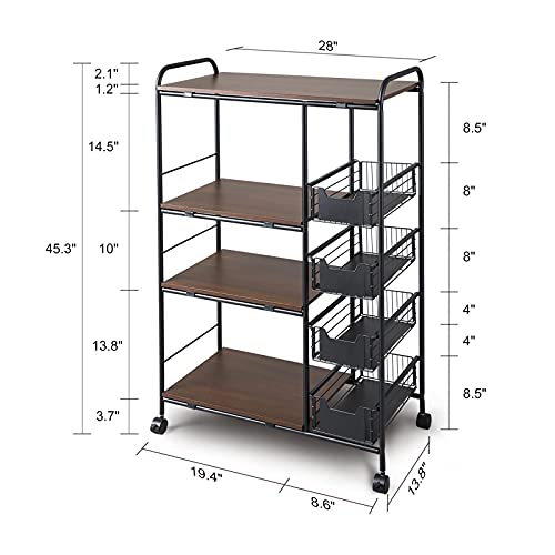 Walnut Brown 4-Tier Kitchen Baker's Rack with Baskets