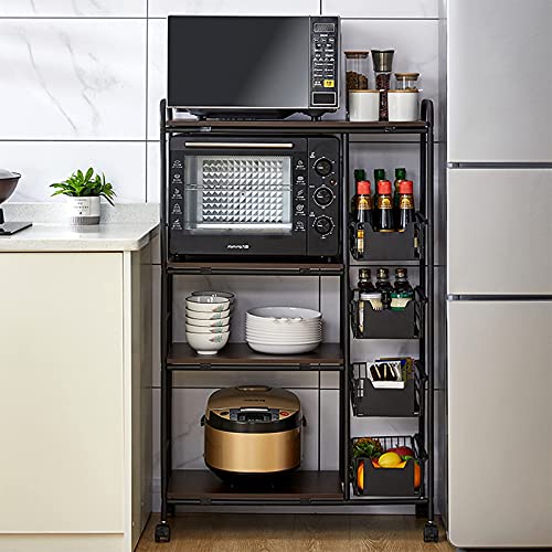 Walnut Brown 4-Tier Kitchen Baker's Rack with Baskets