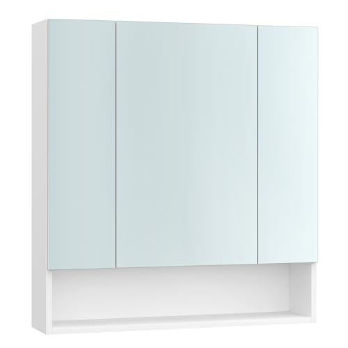 VASAGLE Cloud White Bathroom Mirror Cabinet with Shelves