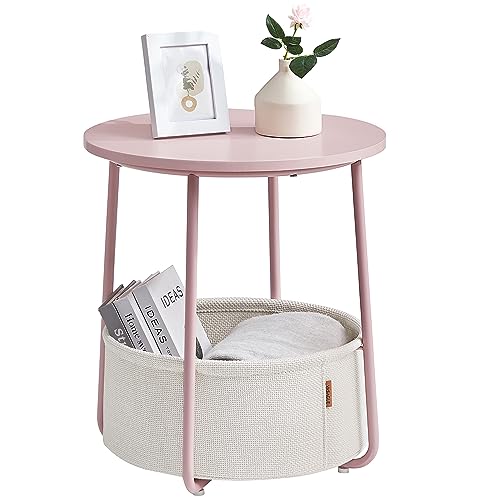 Modern Round Side Table with Fabric Basket