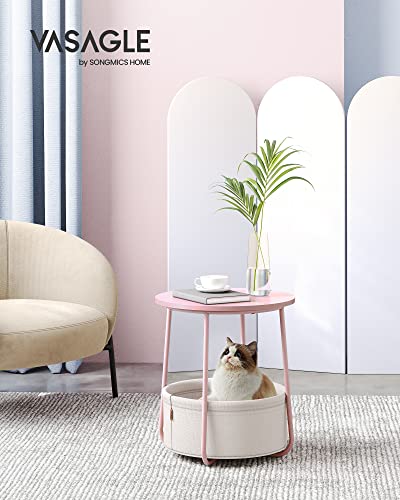Modern Round Side Table with Fabric Basket
