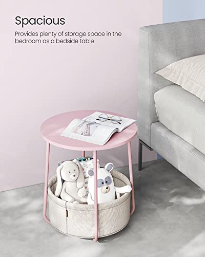 Modern Round Side Table with Fabric Basket
