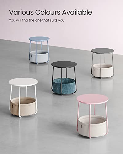 Modern Round Side Table with Fabric Basket