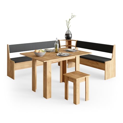 Stylish Sand/Anthracite Corner Bench for Dining Room