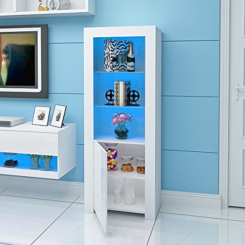 High Gloss Tall Display Cabinet with LED Lights