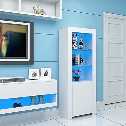 High Gloss Tall Display Cabinet with LED Lights