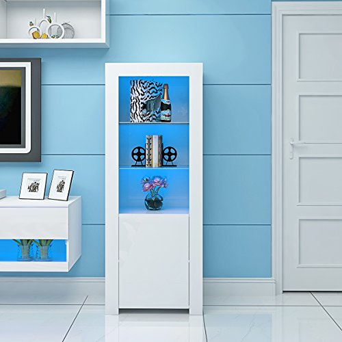 LED Tall Display Cabinet with Glossy White Finish