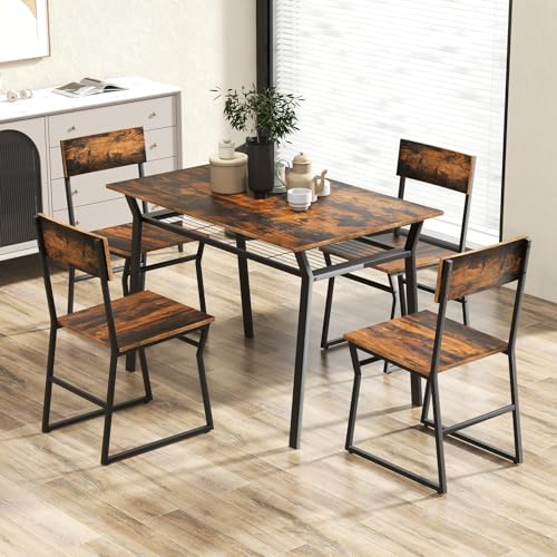 Rustic Brown Dining Table and Chairs Set