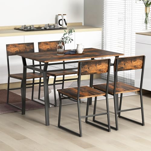 Rustic Brown Dining Table and Chairs Set