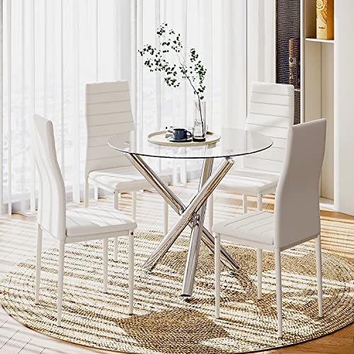 Modern Dining Table Set with 4 High-Back Chairs