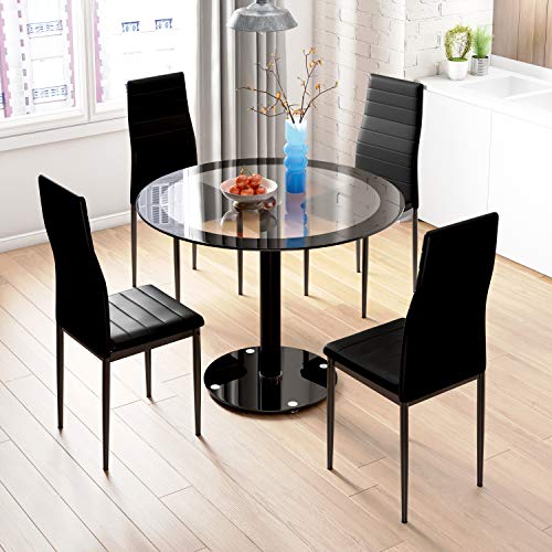 Black Round Dining Table with 4 High-Back Chairs