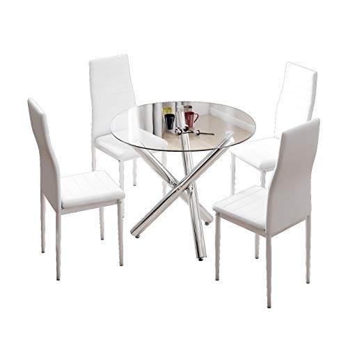 Modern Dining Table Set with 4 High-Back Chairs