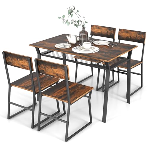 Rustic Brown Dining Table and Chairs Set
