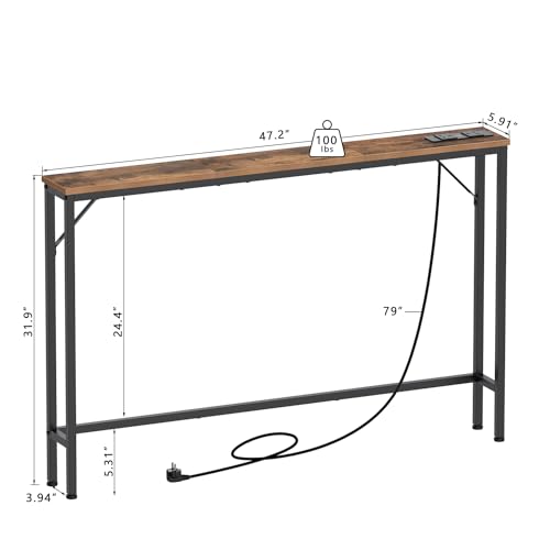VEDECASA 5.9" Slim Console Table with Charging Station