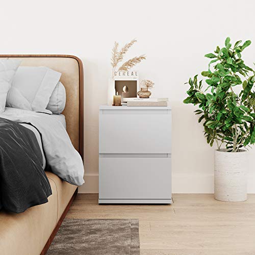 Modern 2-Drawer White Wooden Nightstand Table