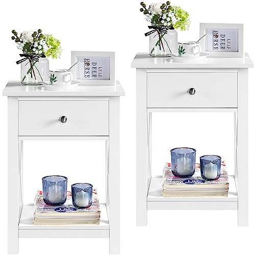 Yaheetech X-Shaped Bedside Tables with Storage Drawer