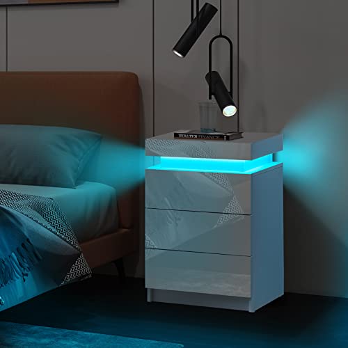 TUKAILAi LED Bedside Table with 3 Drawers