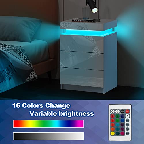 TUKAILAi LED Bedside Table with 3 Drawers