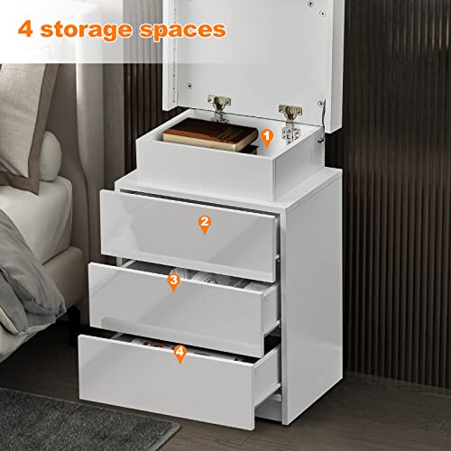 TUKAILAi LED Bedside Table with 3 Drawers