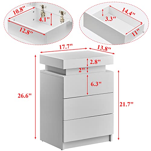 TUKAILAi LED Bedside Table with 3 Drawers