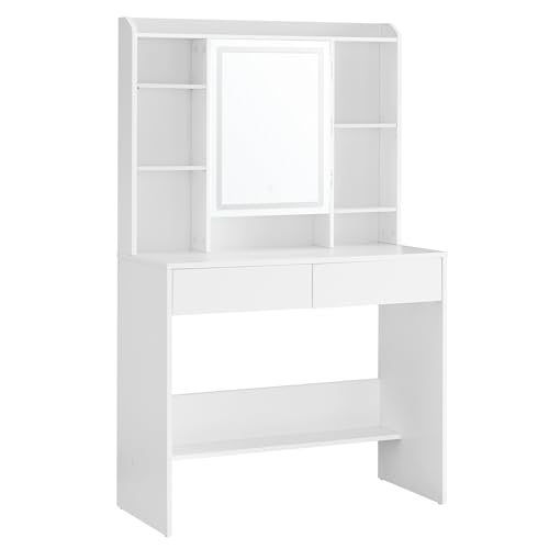 Modern White Vanity Desk with LED Lights