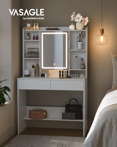 Modern White Vanity Desk with LED Lights