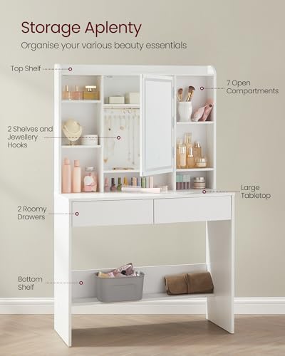 Modern White Vanity Desk with LED Lights