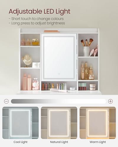 Modern White Vanity Desk with LED Lights