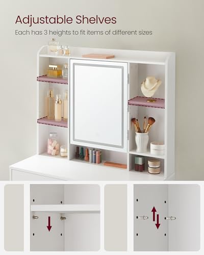 Modern White Vanity Desk with LED Lights