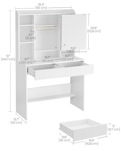 Modern White Vanity Desk with LED Lights