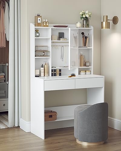 Modern White Vanity Desk with LED Lights