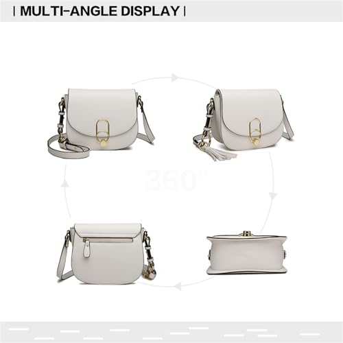Miss Lulu Women's Tassel Crossbody Handbag (White)