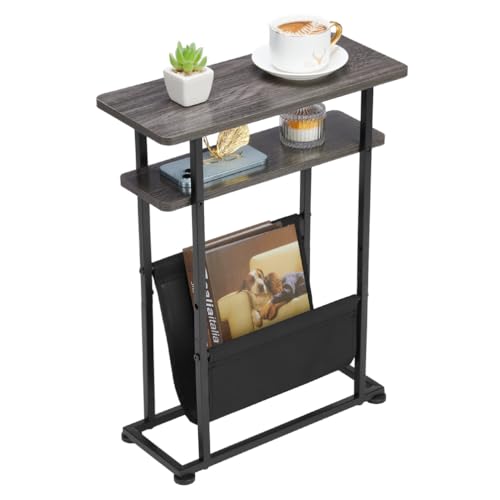 ZEXVIDA Slim Side Table with Magazine Holder - Grey
