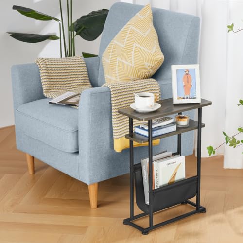 ZEXVIDA Slim Side Table with Magazine Holder - Grey