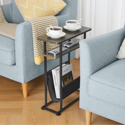 ZEXVIDA Slim Side Table with Magazine Holder - Grey