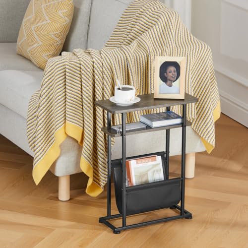 ZEXVIDA Slim Side Table with Magazine Holder - Grey
