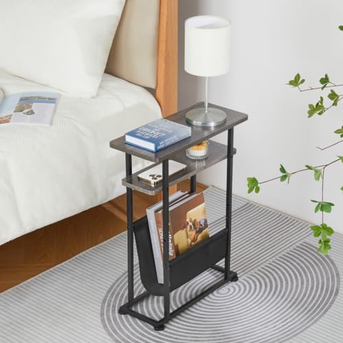 ZEXVIDA Slim Side Table with Magazine Holder - Grey