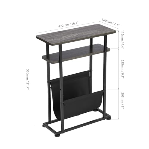 ZEXVIDA Slim Side Table with Magazine Holder - Grey
