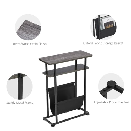 ZEXVIDA Slim Side Table with Magazine Holder - Grey