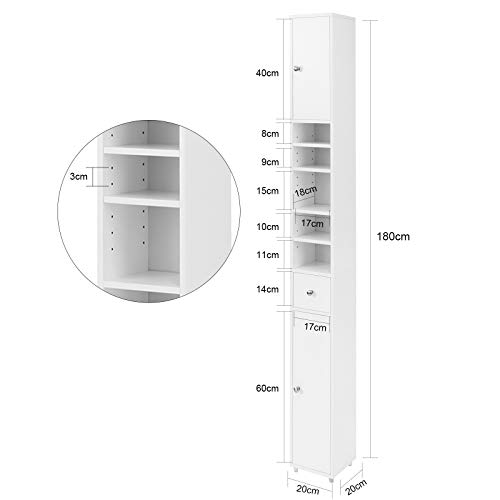 SoBuy White Tall Bathroom Storage Cabinet 180cm